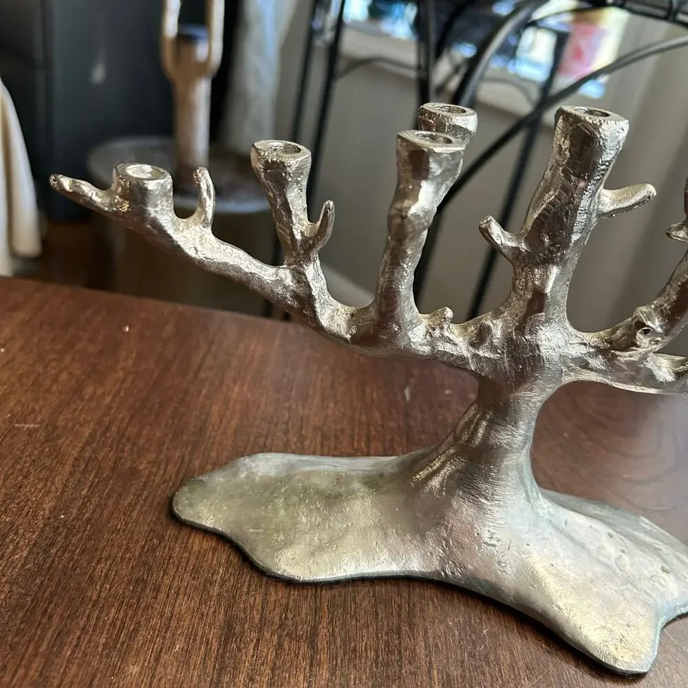 West Elm VTG Unusual Small Manzanita Tree of Life Menorah Candelabra Silver 10